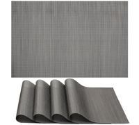 Myir JUN Table Mats Set of 4, Place Mats Table Placemats Washable Non-slip Heat Insulation Woven Vinyl for Kitchen Dinning Restaurant 17"X12" (Dark Brown)