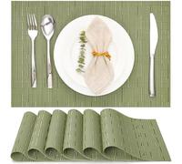 Myir JUN Table Mats Set of 6, Place Mats Table Placemats Washable Non-slip Heat Insulation Woven Vinyl for Kitchen Dinning Restaurant 17"X12" (Green)