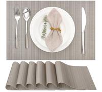 Myir JUN Table Mats Set of 6, Place Mats Table Placemats Washable Non-slip Heat Insulation Woven Vinyl for Kitchen Dinning Restaurant 17"X12" (Silver Golden)