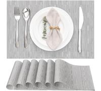 Myir JUN Table Mats Set of 6, Place Mats Table Placemats Washable Non-slip Heat Insulation Woven Vinyl for Kitchen Dinning Restaurant 17"X12" (Silver Gray)