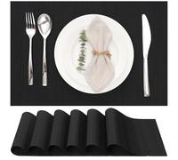 Myir JUN Table Mats Set of 6, Place Mats Table Placemats Washable Non-slip Heat Insulation Woven Vinyl for Kitchen Dinning Restaurant 17"X12" (Black)