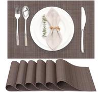 Myir JUN Table Mats Set of 6, Place Mats Table Placemats Washable Non-slip Heat Insulation Woven Vinyl for Kitchen Dinning Restaurant 17"X12" (Coffee)
