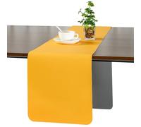 Myir JUN Table Runner, Table Runner Modern Washable Desk Mat Double Sided Faux Leather Desk Mat Waterproof Non-slip and usable for decoration 11.8" x 94.4"(Gray Yellow)