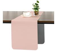 Myir JUN Table Runner, Table Runner Modern Washable Desk Mat Double Sided Faux Leather Desk Mat Waterproof Non-slip and usable for decoration 15.7" x 72"(Gray Pink)