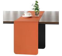 Myir JUN Table Runner, Table Runner Modern Washable Desk Mat Double Sided Faux Leather Desk Mat Waterproof Non-slip and usable for decoration 15.7" x 94.4"(Black Orange)