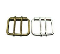 MYIW 1-9/16"(40mm) Replacement Roller Belt Buckle,Double Pins DIY Leathercraft Hardware Belt Buckle - 2 pieces (bronze and silver)