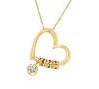 MYKA Charming Heart Necklace with Engraved Beads Made of 925 Sterling Silver - Gold-Plated - Gift for Women - Mother - Girlfriend for Valentine's Day (1ct Diamond, 750 Gold Vermeil)