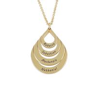 MYKA - Personalised Engraved Family Necklace with 4 Drop Shape Charms in Sterling Silver 925 - Custom Jewellery - Gift for Her, Mum, Girlfriend, Wife - Gifts for Mother’s Day (18ct Gold Vermeil)