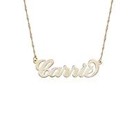 MYKA Personalised Small Carrie Style Name Necklace - Custom Made Nameplate Pendant Sterling Silver and Gold Plated - Jewelry Gift for Women (14ct Yellow Gold)
