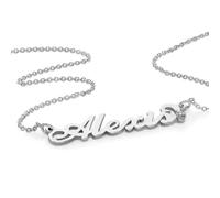MYKA Personalised Small Carrie Style Name Necklace for Woman with Optional Diamond Stone- Custom Name Nameplate- Jewellery Pendant Gift for Mum Her (Sterling Silver w/Diamond)