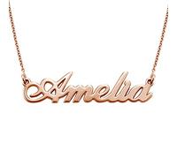 MYKA Personalised Small Classic Name Necklace in Sterling Silver- Custom Made Nameplate Pendant - Gift for Women - Gifts for Wife (Rose Gold Plated)