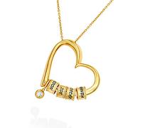 MYKA Personalised Sweetheart Necklace with Engraved Beads with Diamond Stone for Woman - Custom Name 925 Silver Heart Shape Jewellery Gift for Mum Vermeil Plated w Diamond