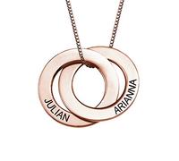 Myka Russian Ring Pendant Necklace with Diamond/Birthstone Options - Sterling Silver, Gold Plated, or 14K Solid Gold - Two or Three Rings, 2 Rings, Sterling Silver, No Gemstone