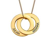 Myka Russian Ring Pendant Necklace with Diamond/Birthstone Options - Sterling Silver, Gold Plated, or 14K Solid Gold - Two or Three Rings, 2 Rings, Sterling Silver, No Gemstone