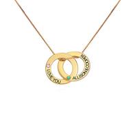 Myka Russian Ring Pendant Necklace with Diamond/Birthstone Options - Sterling Silver, Gold Plated, or 14K Solid Gold - Two or Three Rings, 2 Rings, Sterling Silver, No Gemstone