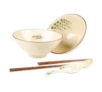 MYKAGS 2 Pcs Ramen Bowls, Ceramic Noodle Bowl with Chopsticks & Spoons 1200ml Large Soup Bowl Japanese Style Retro Porcelain Microwave Tableware Ramen Gift Set for Salad,Pho,Pasta,Udon, Twig