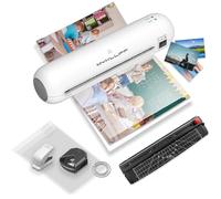 MYKLLIFF 9-Inch Portable Thermal Laminator with Hot & Cold Modes, A4 Small Laminating Machine, 3-Min Warm-Up, 6-in-1 Photo Laminator Kit, White