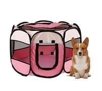 MYKOMI Portable Foldable Pet Playpen + Carrying Bag+Travel Bowl Available Exercise Pet Kennel Indoor/Outdoor Removable Mesh Shade Cover Water Resistant for Dogs/Cats Pink M(35x35x24in)