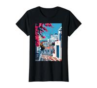 Mykonos Greece Art Aesthetic Minimalist Value Graphic T-Shirt, Women, Black, M