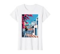 Mykonos Greece Art Aesthetic Minimalist Value Graphic T-Shirt, Women, White, XS