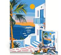 Mykonos Greece Evening Art 1000 Pieces Jigsaw Puzzles for Teenagers Memory Training Peaceful Recreation Flawless Cut Nice Gift size 38x52cm