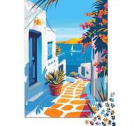 Mykonos Greece Scenery Art Jigsaw Puzzle 1000 Pieces, Romantic City Break Scene, Premium Paper Puzzle, Decorative Artwork for Travel Lovers, Birthday Gift, 38x26cm/1000pcs