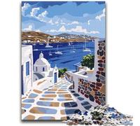 Mykonos Greek Island Jigsaw Puzzles 1000 Pieces for Adults Teens, Stress Reliever Staycation Kill Time Enhance Love between Couples 1000pcs(26x38cm)