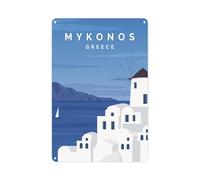 Mykonos Wall Sign - Greek Island Metal Plaque Holiday Momento - Wall Decor Greece Souvenir Gift 28cm x 20cm