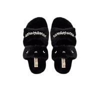 Myla Black Luxury Plush Diamanté Embellished Handmade Slipper RETTROSE Black 6