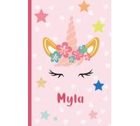 Myla: Personalized Unicorn Flower Handwriting Notebook For Girls With Pink Name, Handwriting Practice Paper for Kids with bumper dotted Line Notebook
