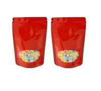 mylar bags， 100pc Food Packaging Bags Self Sealing Zipper Stand up Window Zip Lock Empty Dried Fruit Tea Gift Package(100pc Red,11x16cm)