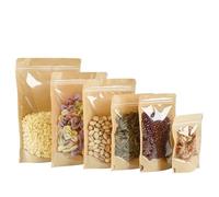 mylar bags， 100pcs Thick Front Transparent Kraft Paper Bag Nut Tea Self-standting Zip lock Package Lock Plastic Display Window Bags(15x22x4cm)