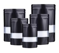 Mylar Bags Stand up,Black Mylar Bags With Window,Smell Proof Bag Aluminum Foil Pouches,Heat Seal Foil Baggies Reusable Packaging Bag for Food Storage (Black, 14x20cm)