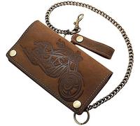myledershop Buffalo Full Leather Biker Wallet with Metal Chain and Removable Card case with Motorcycle Motif with RFID & NFC Blocking in Black or Brown (Brown)
