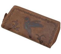 myledershop Large Buffalo Full Leather Women´s Purse with Hummingbird-Motif with Zipper with RFID & NFC Blocking in Cognac (Cognac)