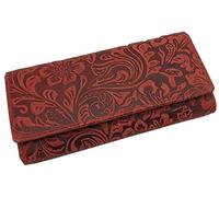 myledershop Large Leather Womens Purse with Beautiful Liana Pattern with fold-Out Compartment with RFID & NFC Blocking (Cherry Red)