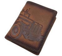 myledershop Small Genuine Buffalo Full Leather Wallet/Wallet/Purse in Portrait Format with Deer Motif or Wild Boar Motif with RFID & NFC Protection, Truck motif / brown, standard size, Modern