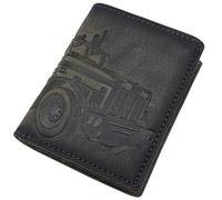 myledershop Small Genuine Buffalo Full Leather Wallet/Wallet/Purse in Portrait Format with Deer Motif or Wild Boar Motif with RFID & NFC Protection, Truck motif / vintage grey, standard size, Modern