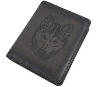 myledershop Small Genuine Buffalo Full Leather Wallet/Wallet/Wallet in Portrait Format with Husky Motif and RFID & NFC Protection, Vintage Grey, standard size, Modern