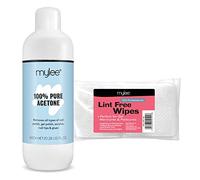 Mylee 100% Pure Acetone 600ml & Wipes Remover Kit + 100x Lint Free Wipes | Acetone Nail Polish Remover,UV/LED GEL Soak Off