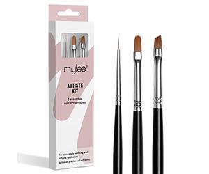 Mylee Artiste Nail Brush Kit, 3x Brushes Design for Gel Nail Art & Polish Application, Oval, Angled, Fine, Professional Quality Manicure Painting Tool, Liner Drawing Pen, for Home & Salon Use