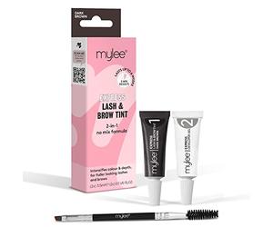 Mylee Express Lash & Brow Kit - 2 in 1 No Mix Formula, Tint + Developer Gel + Double Sided Brush, Professional Eyelash & Eyebrow Dye Tinting, Long Lasting, Semi-Permanent, Fast & Easy (Dark Brown)