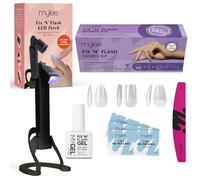 Mylee Fix N Flash Soft Gel Tips Kit - Nail Art Extensions, 3 Shapes, 216Pcs | LED Torch Lamp, USB Rechargeable, Movable Head, Prep Wipes & Half-moon Nail File, Full Cover