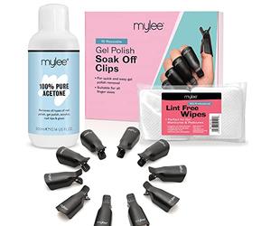 Mylee Gel Nail Polish Remover Set - Pure Acetone 300ml + 100pcs Lint Free Wipes + 10pcs Soak Off Nail Clips - Gel Nail Polish Remover, Removal Pads, Reusable Clips, Manicure Pedicure, Home & Salon Use