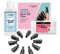 Mylee Gel Nail Polish Remover Set - Pure Acetone 300ml + 100pcs Lint Free Wipes + 10pcs Soak Off Nail Clips - Gel Nail Polish Remover, Removal Pads, Reusable Clips, Manicure Pedicure, Home & Salon Use