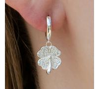 Mylee London Crystal Four Leaf Clover on Silver Stud Drop Earrings - No - Huggie Hoop