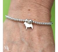 Mylee London Pug Silhouette Silver Ball Bead Bracelet - Personalised - Yes - XL - 21cm