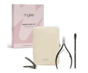 Mylee Manicare Kit - Three Professional, Sleek, Matte Black, Stainless Steel, Salon-Quality Nail Tools In One Stylish Case - Includes Cuticle Nippers, Small Nail Clipper & Dual-Ended Cuticle Pusher