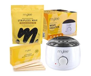 Mylee Professional Waxing Kit with Wax Heater, Hard Wax Beads 500g, Spatulas - Stripless Depilatory Waxing Pellets Solid Film Beans No Strip Needed (Charcoal & Green Tea)
