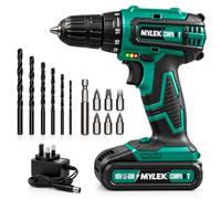 MYLEK 18V Cordless Drill Driver, 1.3mAh Li-Ion Battery, 13-Piece Accessory Kit, (Blue 18V 1 Speed)
